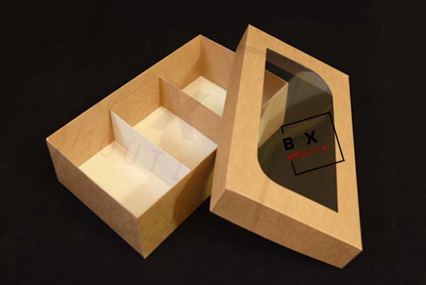 جعبه دمنوش ساده کرافت با جدا کننده - درب باز شده از نمای جلو